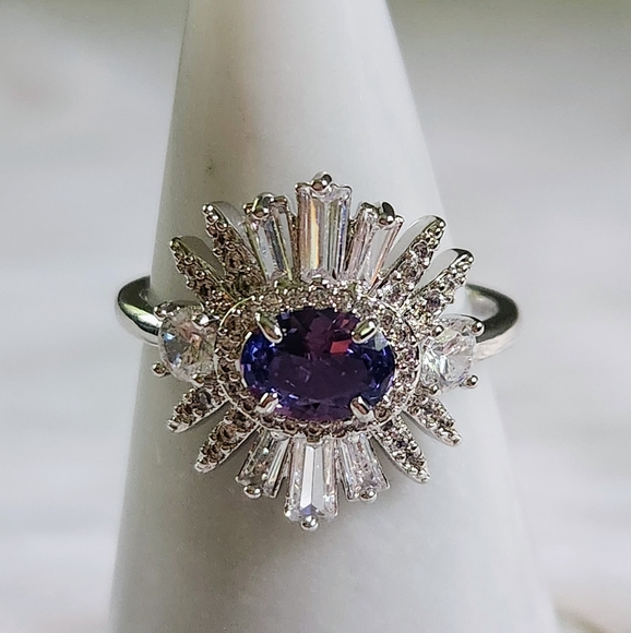 NWT Bomb Party 'Egyptian Love' Tanzanite Rhodium Plated Ring - Size 11 - Picture 5 of 10